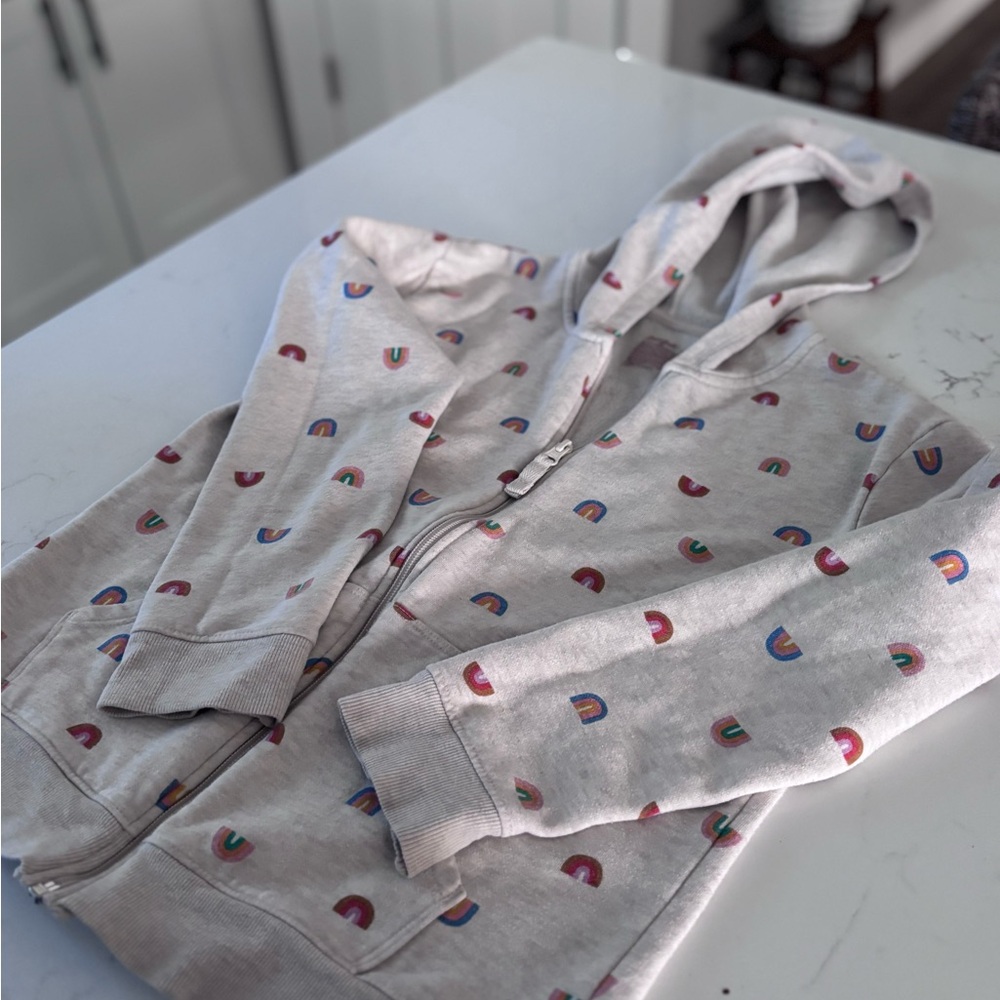 Gray Hoodie with Rainbow Pattern